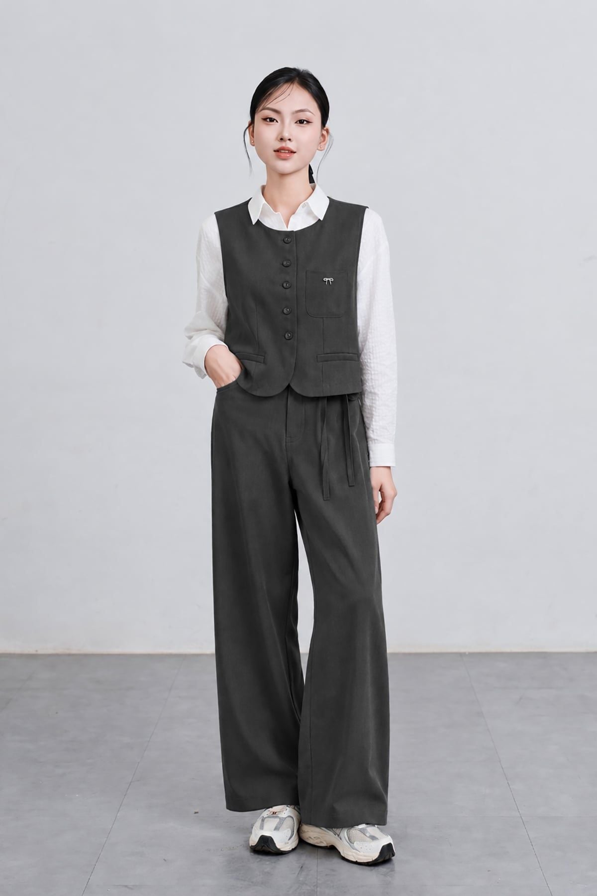 Áo gile croptop trang trí túi ốp ngực - V65G26Q006