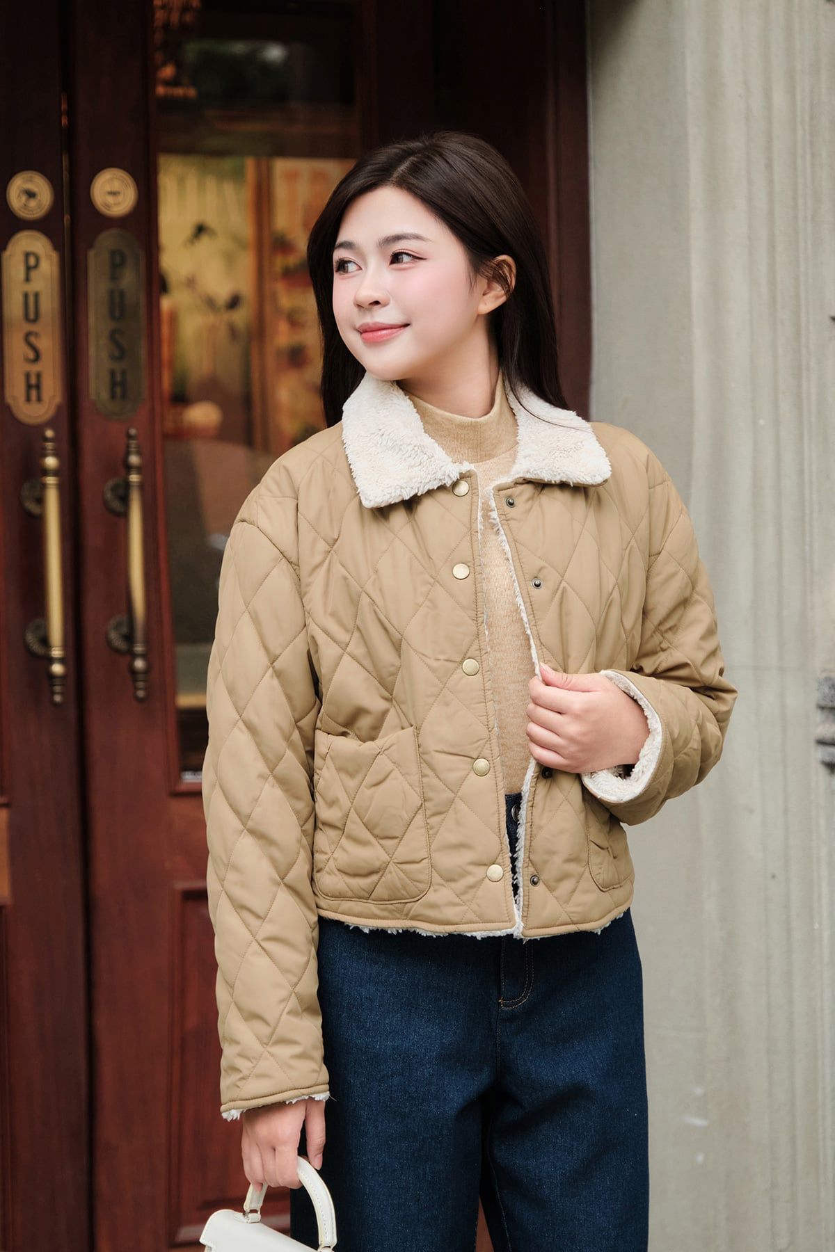 Áo phao cổ lông 2 túi ốp - V65P25T008