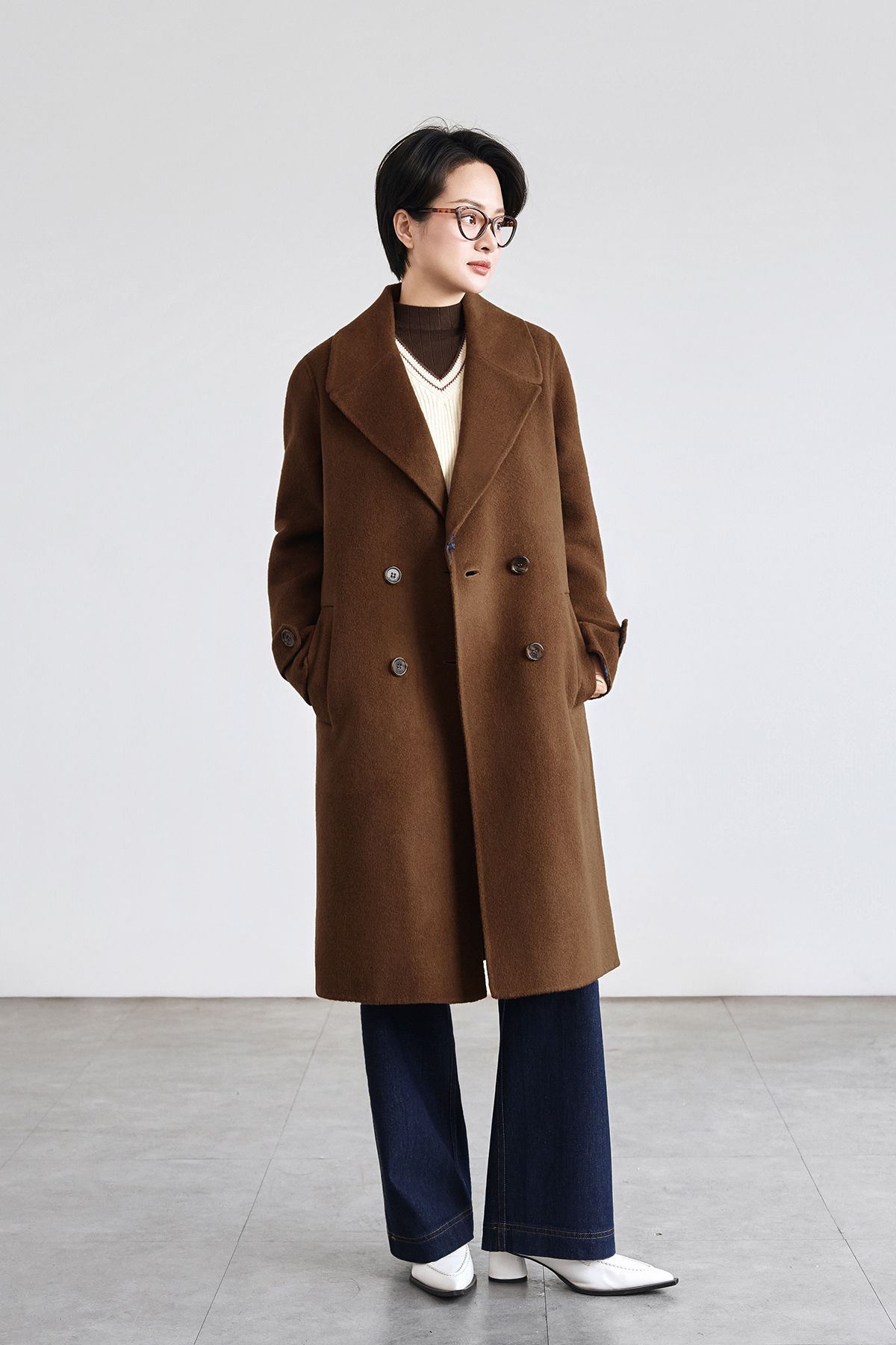 Áo dạ khâu tay cổ 2 ve - V65W25T019