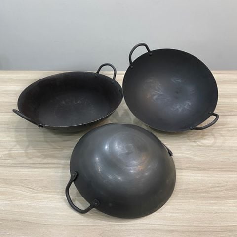Chảo Thép 2 Quai Size 32-60cm Cho Bếp Nhà Hàng, Bếp Công Nghiệp