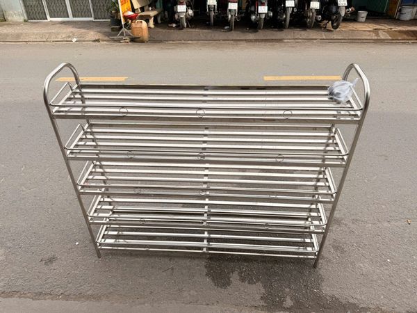 Kệ Giày Dép Inox Hộp Vuông 5 Tầng Ngang 1m2