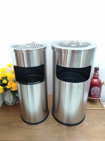 Thùng Rác Inox Tròn Gạt Tàn