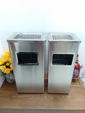 Thùng Rác Inox Vuông Gạt Tàn