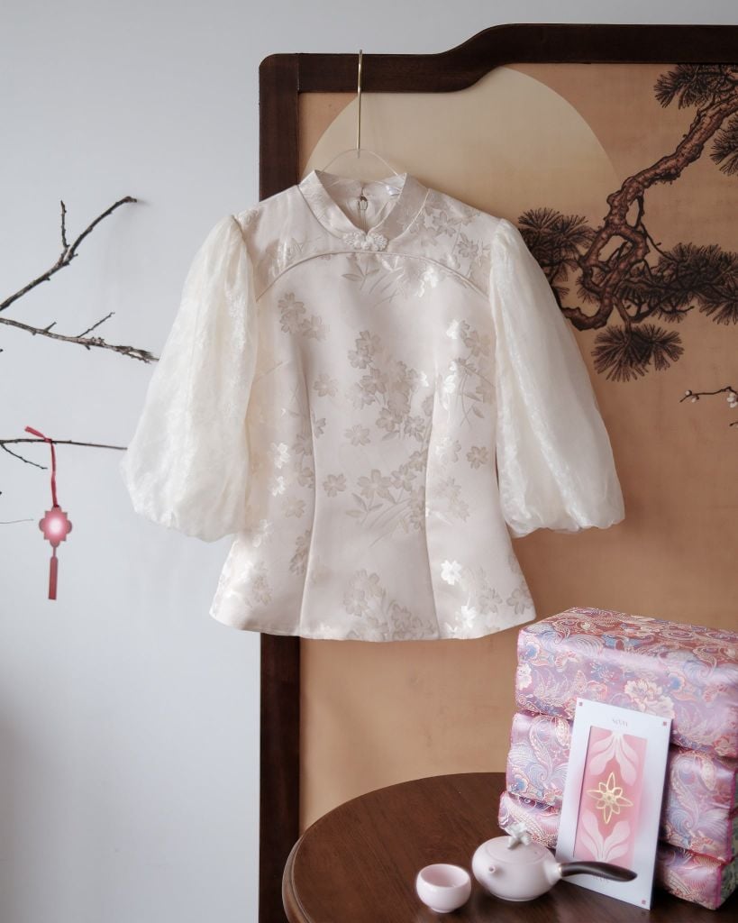 Hải Đường - Áo gấm chiết eo tay bồng