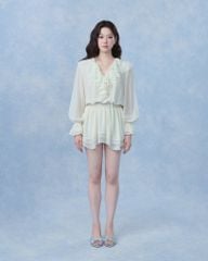 Flore Dress - Váy chiffon nhún eo cổ V bèo