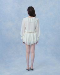 Flore Dress - Váy chiffon nhún eo cổ V bèo