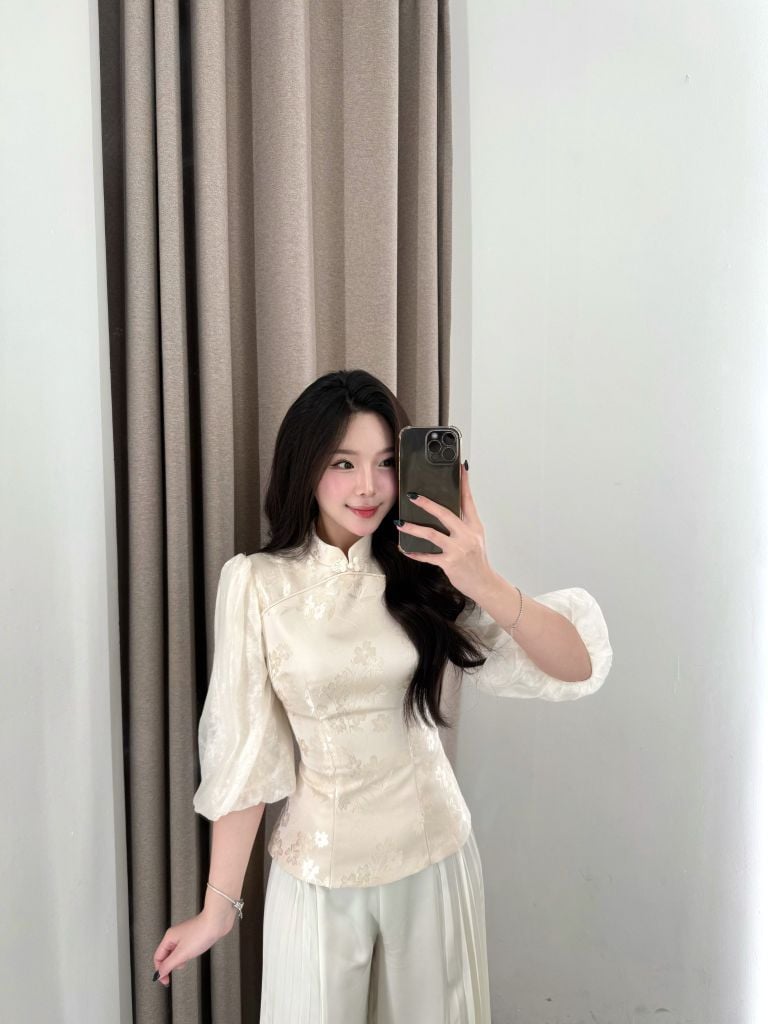 Hải Đường - Áo gấm chiết eo tay bồng