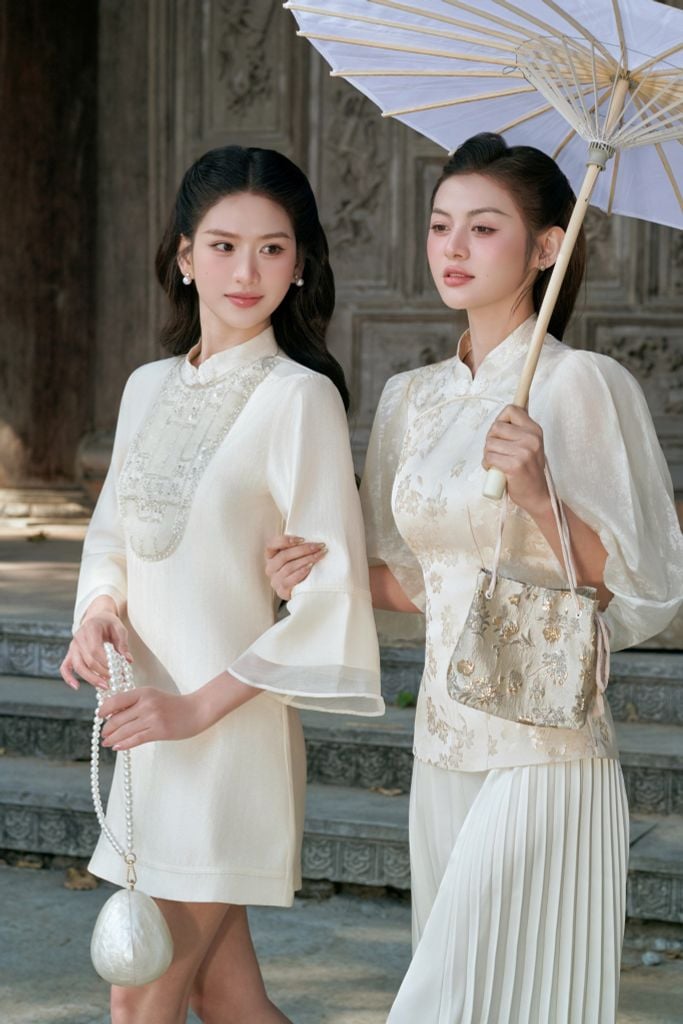 Hải Đường - Áo gấm chiết eo tay bồng