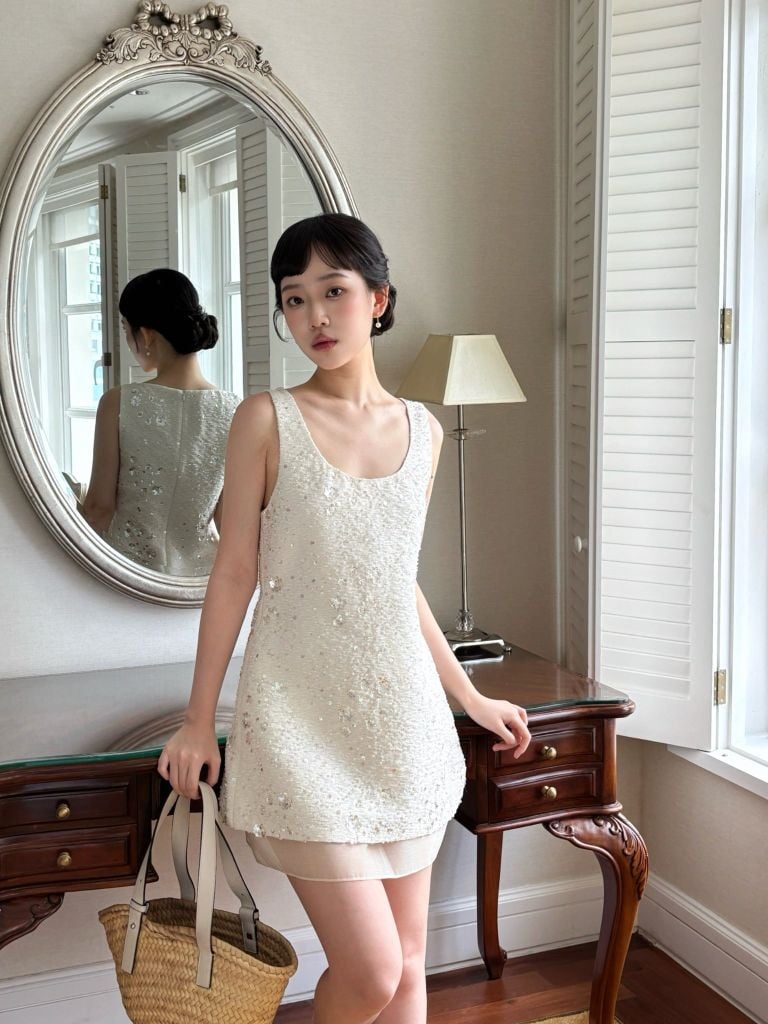 Ceri Dress - Váy đính kim sa phối voan