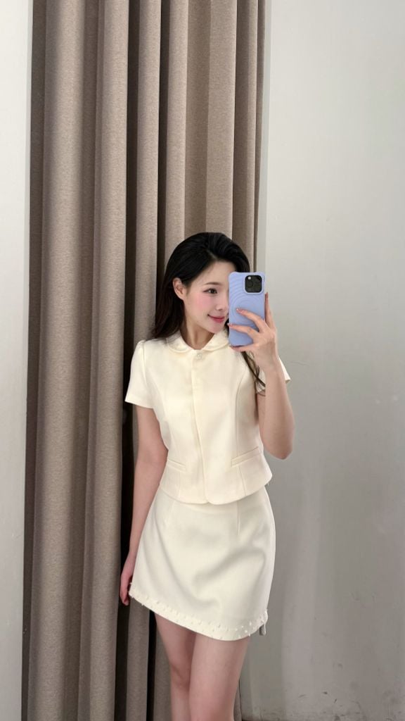 Danny Top - Áo kiểu nữ ngắn tay cổ sam ngọc trai