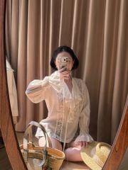 Lala Shirt - Áo tơ đũi phối ren