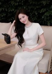 Valentina Dress - Đầm midi ngắn tay cổ đá chiết eo