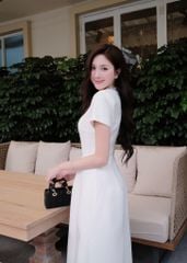Valentina Dress - Đầm midi ngắn tay cổ đá chiết eo