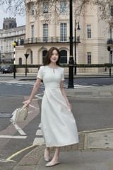 Valentina Dress - Đầm midi ngắn tay cổ đá chiết eo
