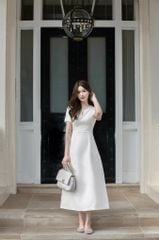 Valentina Dress - Đầm midi ngắn tay cổ đá chiết eo