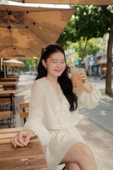 Flore Dress - Váy chiffon nhún eo cổ V bèo