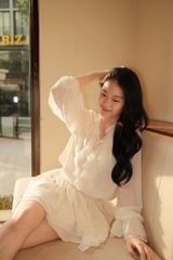 Flore Dress - Váy chiffon nhún eo cổ V bèo