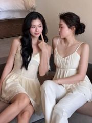 Helena Dress - Váy 2 dây tơ nhăn phối ren
