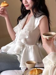 Emma Top - Áo tơ peplum cổ V bèo