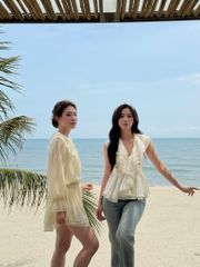 Emma Top - Áo tơ peplum cổ V bèo