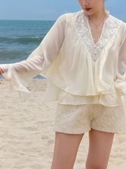 Alice Shirt - Sơmi chiffon cổ V ren