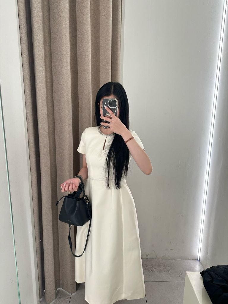 Valentina Dress - Đầm midi ngắn tay cổ đá chiết eo