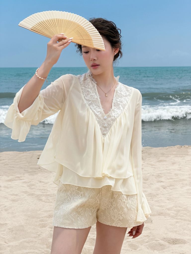 Alice Shirt - Sơmi chiffon cổ V ren