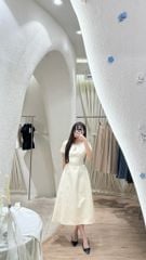 Valentina Dress - Đầm midi ngắn tay cổ đá chiết eo