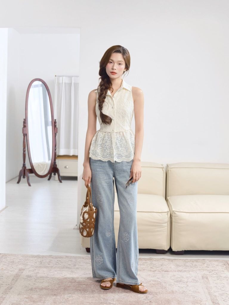 Jolie Top - Áo ba lỗ ren peplum