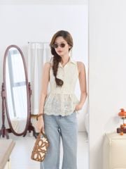 Flora Jeans - Quần jeans ống xuông đính kết hoa hồng