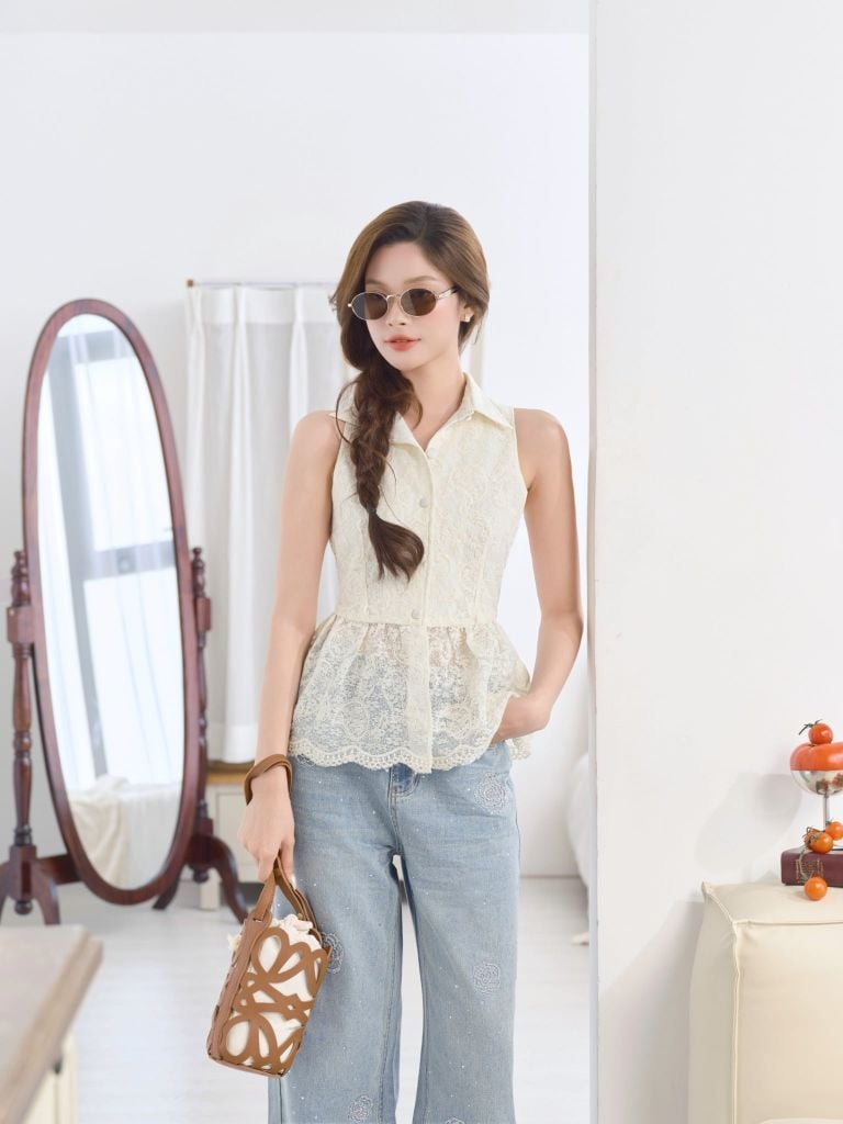Jolie Top - Áo ba lỗ ren peplum