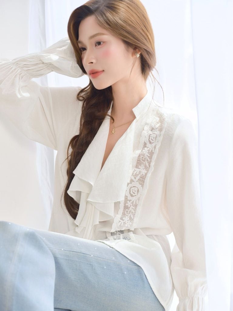 Lala Shirt - Áo tơ đũi phối ren