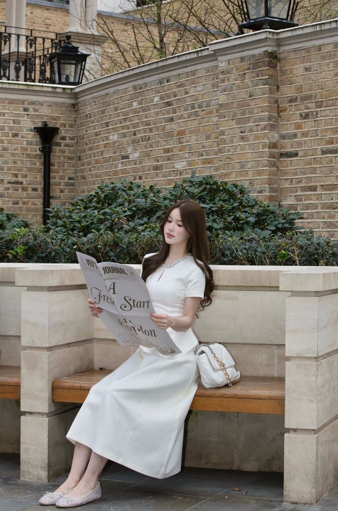 Valentina Dress - Đầm midi ngắn tay cổ đá chiết eo