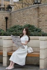 Valentina Dress - Đầm midi ngắn tay cổ đá chiết eo