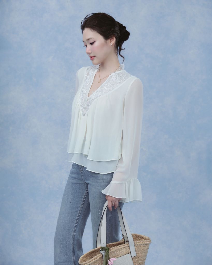 Alice Shirt - Sơmi chiffon cổ V ren
