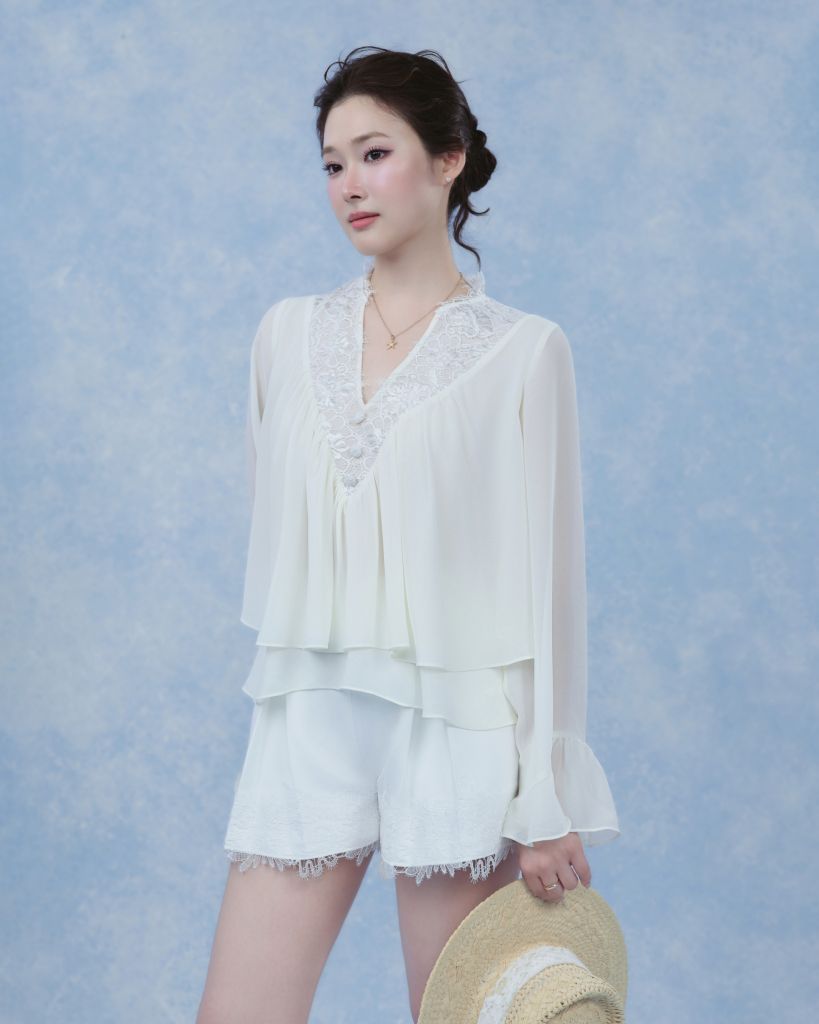 Alice Shirt - Sơmi chiffon cổ V ren