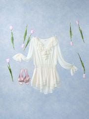 Flore Dress - Váy chiffon nhún eo cổ V bèo