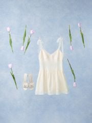 Helena Dress - Váy 2 dây tơ nhăn phối ren