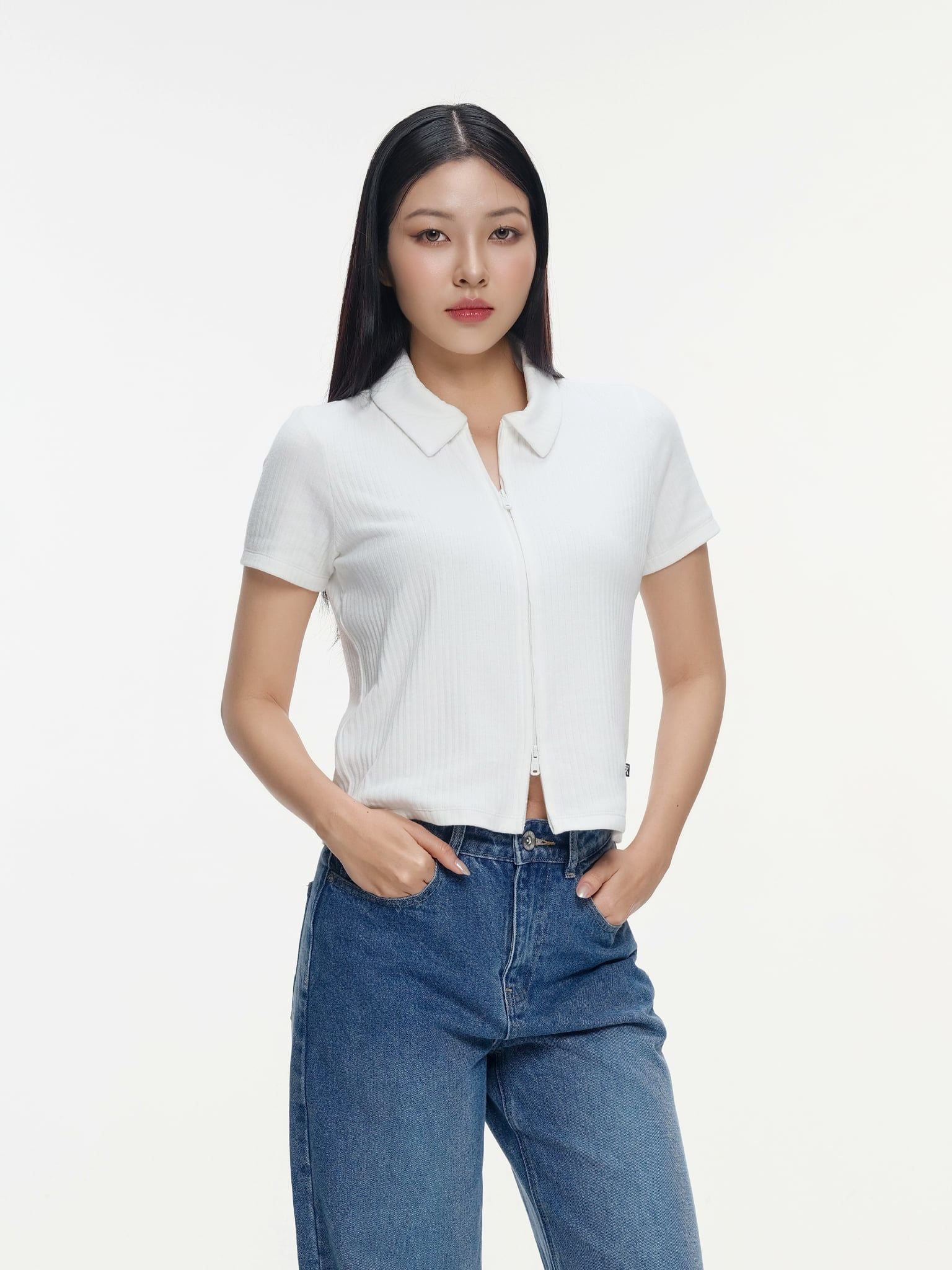  Polo Nữ Jersey Rib Regular Boxy Khóa Dây Kéo WPO 2083 