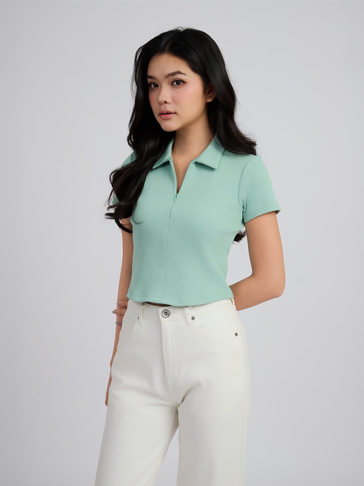  Áo Polo Nữ Rib Dây Kéo WPO 2095 