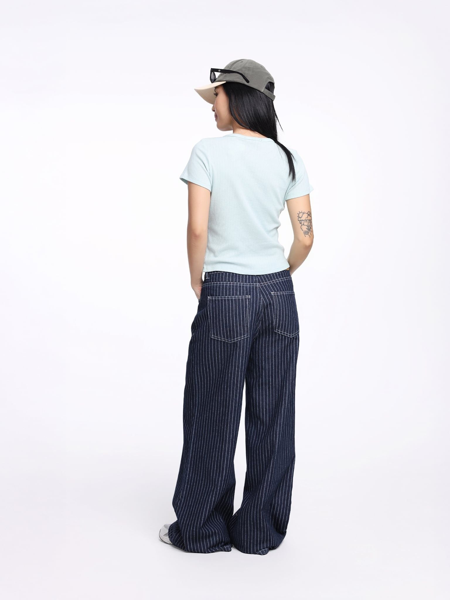  Quần Jean Nữ Stripe Wide-Leg Denim WJE 2032 