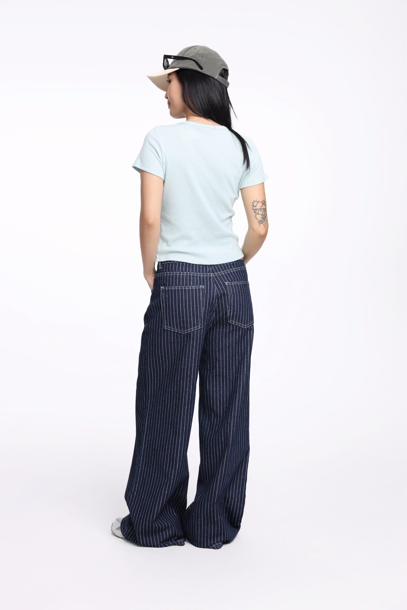  Quần Jean Nữ Stripe Wide-Leg Denim WJE 2032 