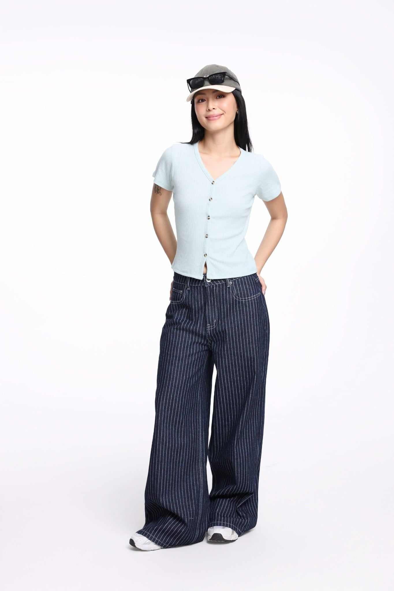  Quần Jean Nữ Stripe Wide-Leg Denim WJE 2032 
