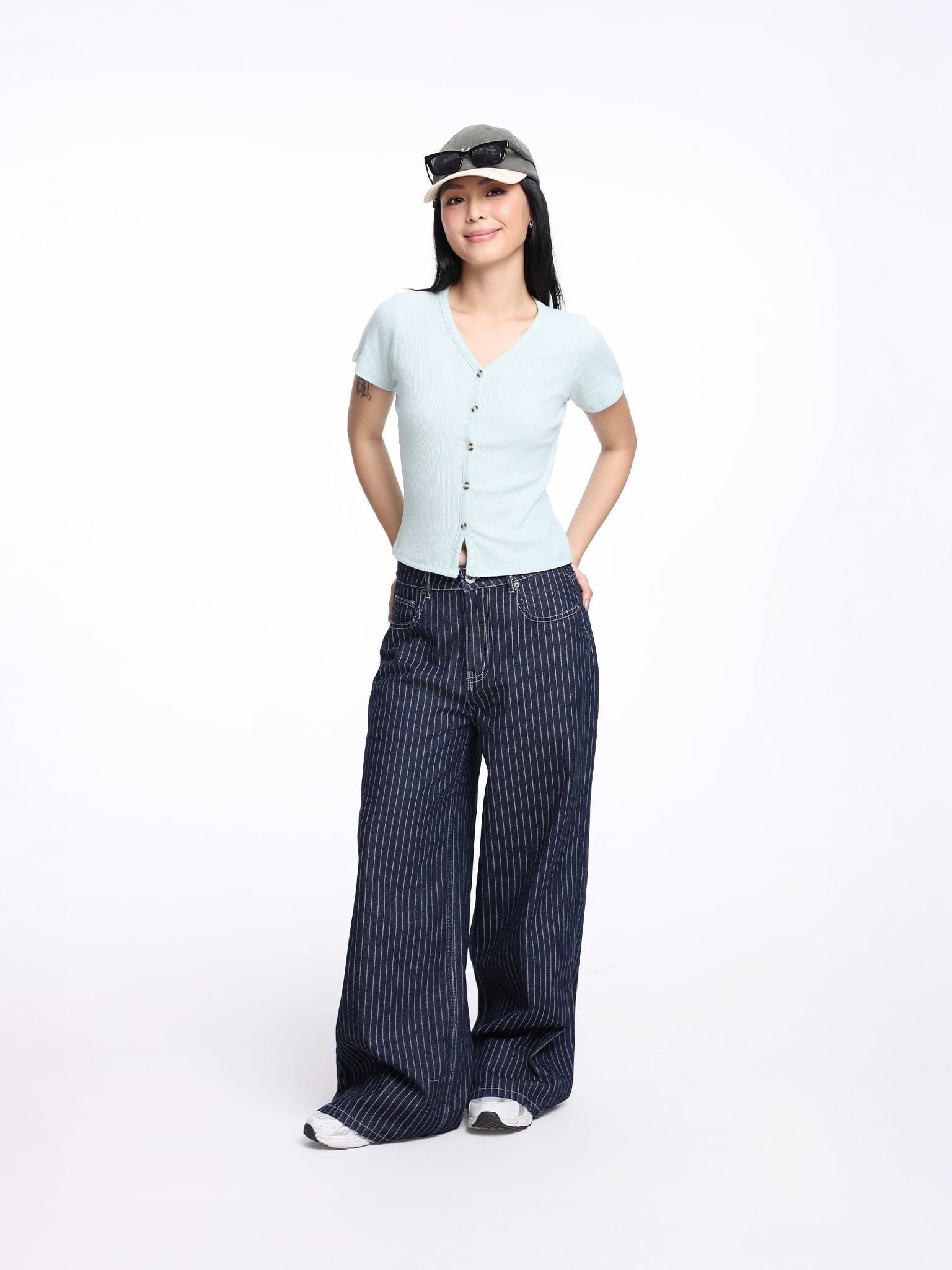  Quần Jean Nữ Stripe Wide-Leg Denim WJE 2032 