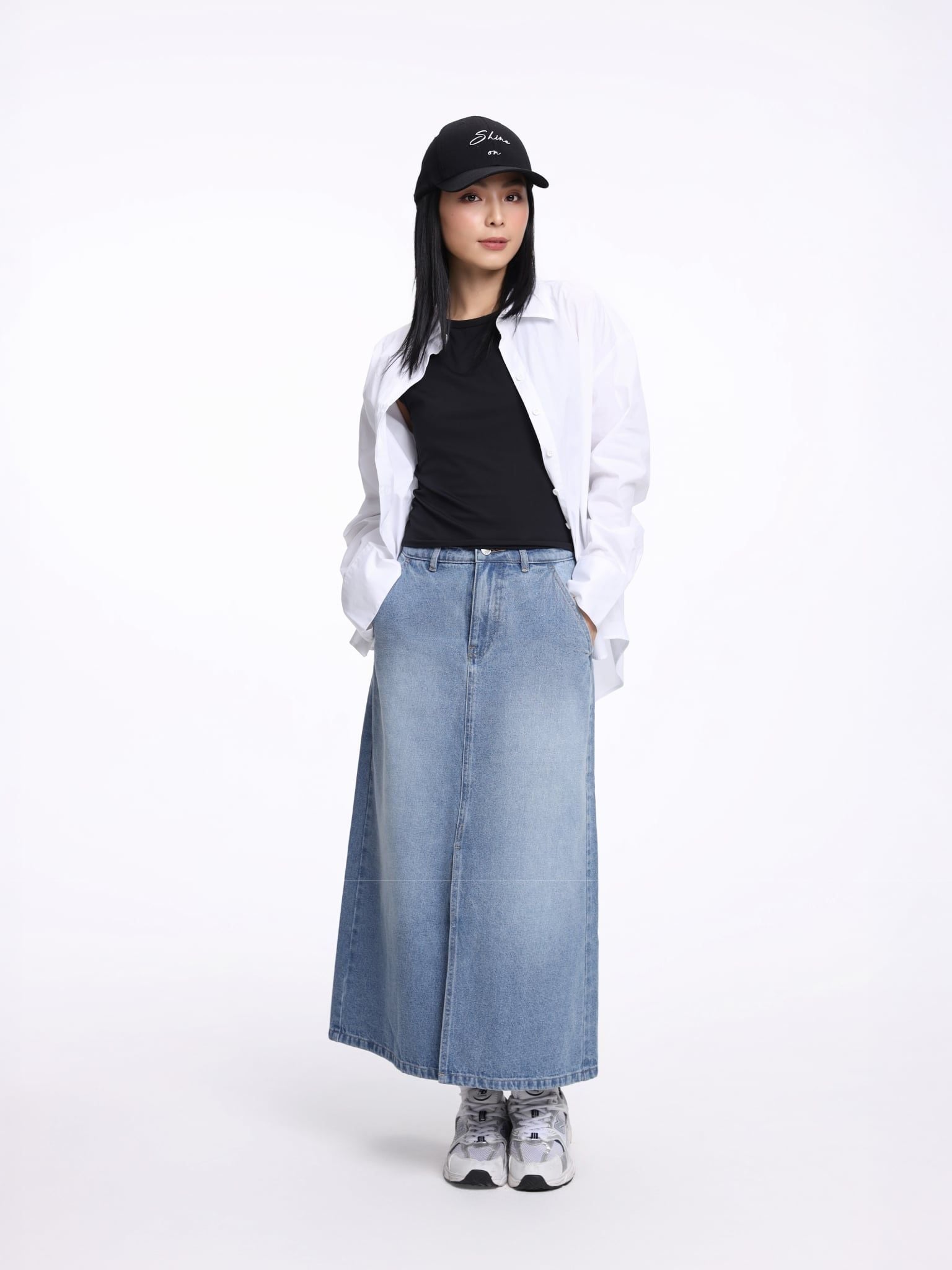  Váy Nữ Midi Skirt Jean A Line WSK 2033 