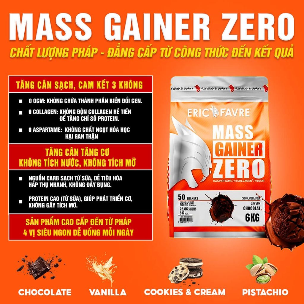 Sữa Tăng Cân Tăng Cơ Mass Gainer Zero Eric Favre 6kg