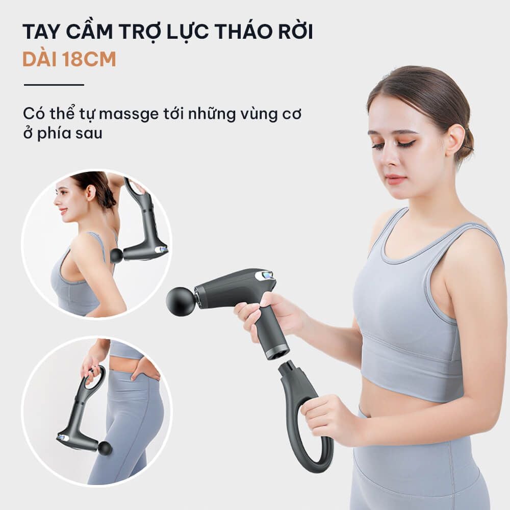 Máy massage cầm tay chính hãng GOODFIT GF01MG có tay cầm trợ lực có thể tháo rời