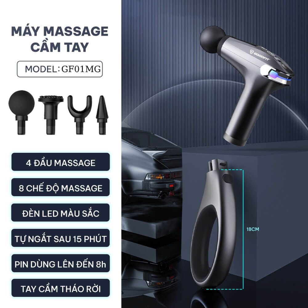 Máy massage cầm tay chính hãng GOODFIT GF01MG có tay cầm trợ lực có thể tháo rời