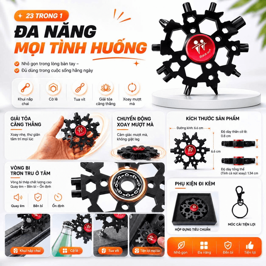 Con Quay Đa Năng Spinner iRace Kiêm Cờ Lê Bông Tuyết 23 Trong 1