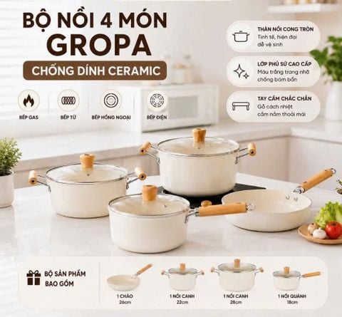 Bộ Nồi Chảo không kén bếp 4 Món GROPA G11-001